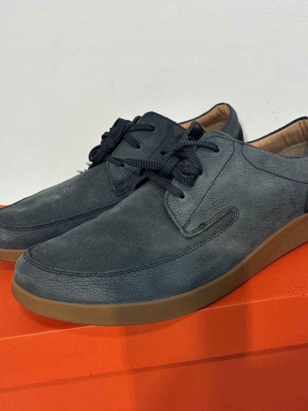 Clarks Mens Navy Blue Leather Lace Up Moc Toe Oxfords Casual Shoes Size 10.5